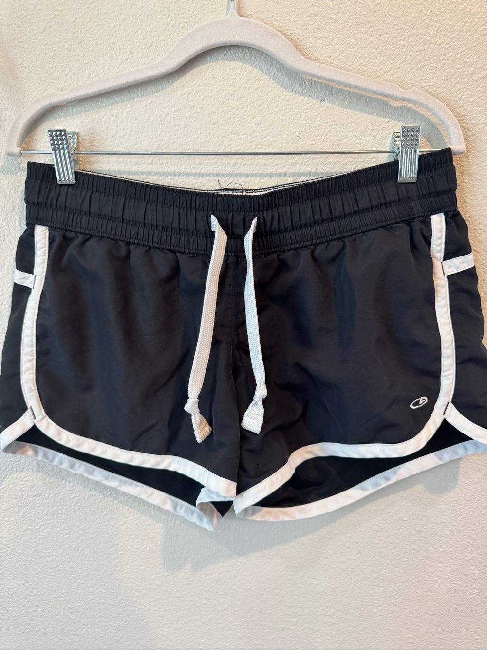 Retro Champion Black Athletic Drawstring Shorts with White Trim